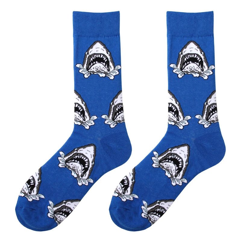 Great White Shark on Blue Crazy Socks - Crazy Sock Thursdays